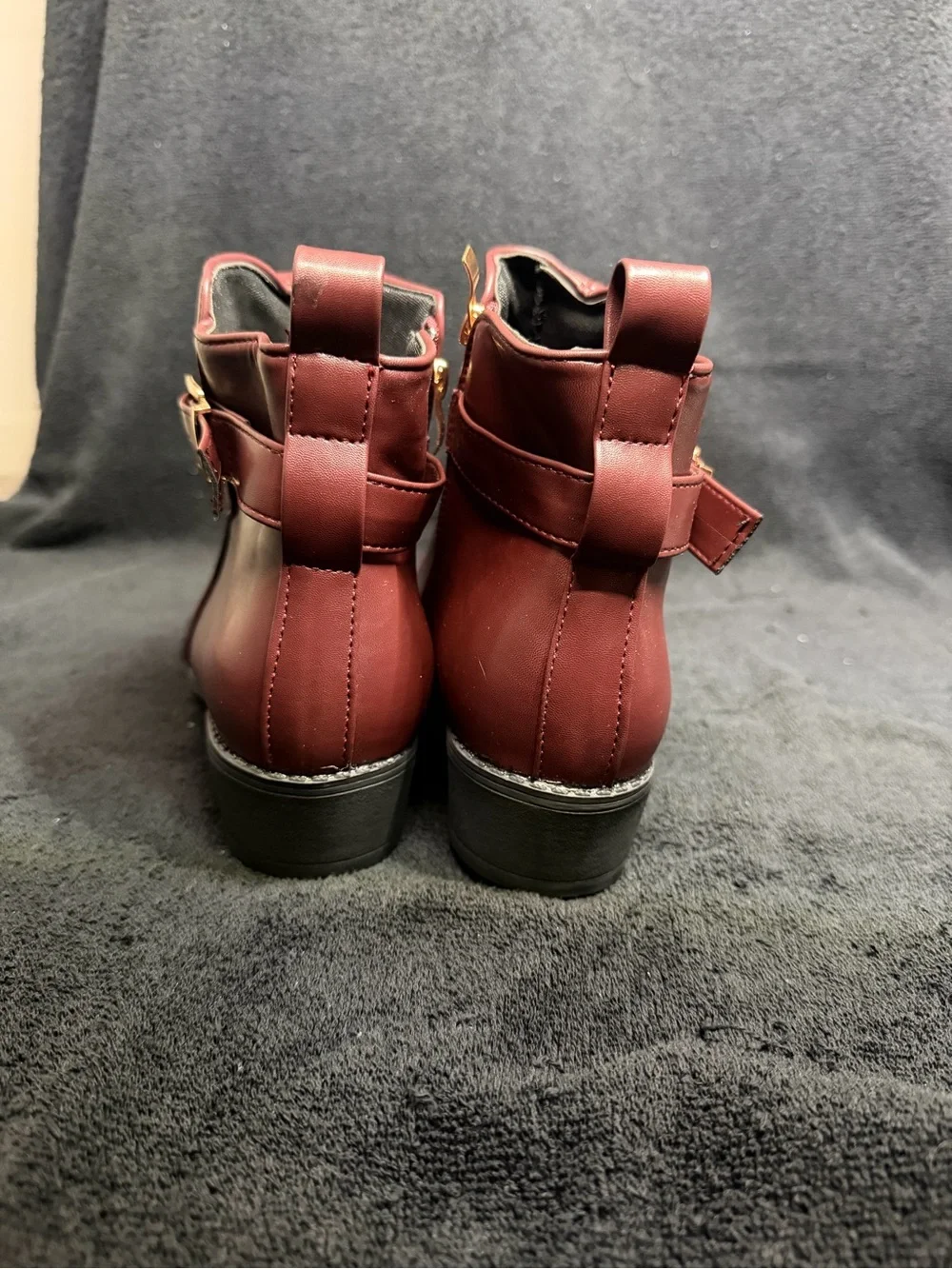 Womens Red Ankle Boot with Buckle